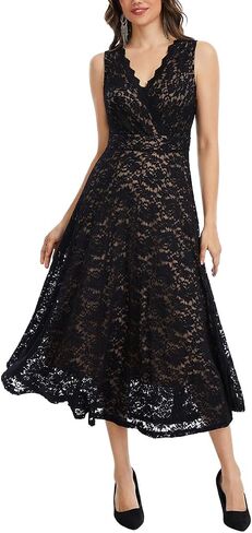 J.Corrine Women's Lace Dress Cocktail Party A Line Dresses V Neck Sleeveless Formal Wedding Guest Bridal Shower Dresses in Saudi Arabia