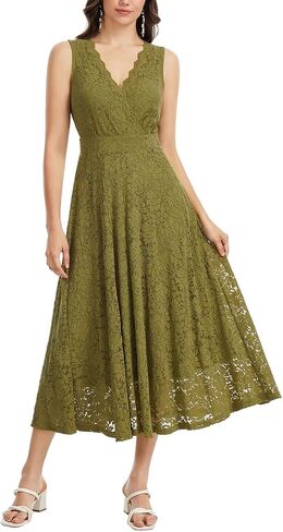 J.Corrine Women's Lace Dress Cocktail Party A Line Dresses V Neck Sleeveless Formal Wedding Guest Bridal Shower Dresses in Saudi Arabia