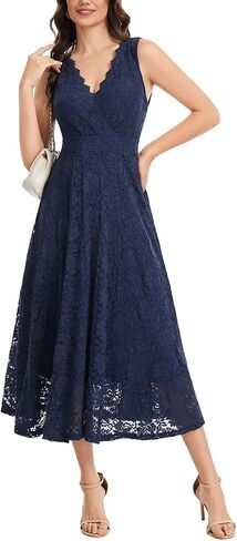 J.Corrine Women's Lace Dress Cocktail Party A Line Dresses V Neck Sleeveless Formal Wedding Guest Bridal Shower Dresses in Saudi Arabia