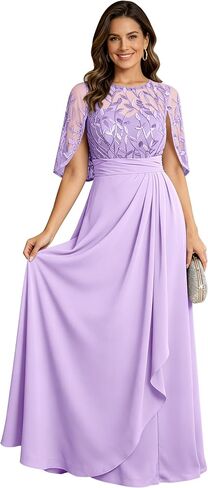 Cap Sleeves Mother of The Bride Dress Long Chiffon Prom Dresses Lace Appliques Formal Evening Gown for Women in Saudi Arabia