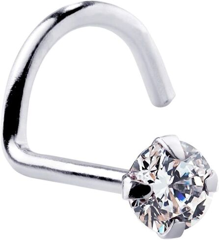 FreshTrends Cubic Zirconia Stud Nose Rings Twist - Nickel-Free 14K White Gold Nose Screw - 1.5mm, 2mm, 3mm 20 Gauge Nose Stud | Nose Ring Stud in 14K White Gold | 20G Nose Stud in Saudi Arabia