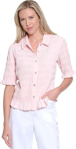 Truluxe Women's Button Front Smocked Top in Saudi Arabia