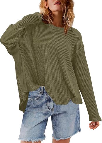 Yanekop Womens Waffle Knit Tops Long Sleeve Tunic Top Oversized T Shirts Crewneck Casual Pullover Fall Outfits 2026 in Saudi Arabia