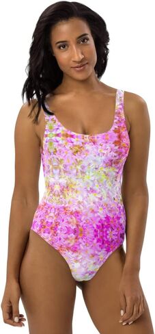Women Youth One-Piece Swimsuit Swimwear Pink Lilac Abstract Print in Kuwait