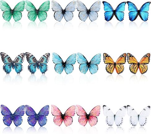 Tondiamo 9 Pairs Butterfly Stud Earrings for Women 925 Silver Spring Acrylic Earrings for Sensitive Ears Studs Fairy Jewelry Accessories for Women Friend Birthday Spring Favor in Saudi Arabia