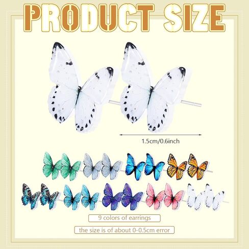 Tondiamo 9 Pairs Butterfly Stud Earrings for Women 925 Silver Spring Acrylic Earrings for Sensitive Ears Studs Fairy Jewelry Accessories for Women Friend Birthday Spring Favor in Saudi Arabia