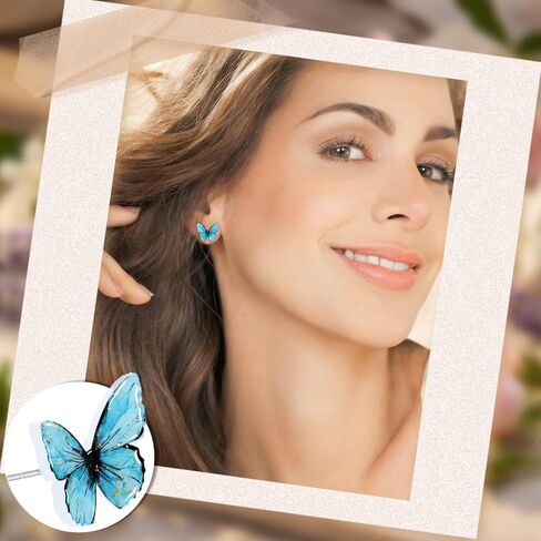 Tondiamo 9 Pairs Butterfly Stud Earrings for Women 925 Silver Spring Acrylic Earrings for Sensitive Ears Studs Fairy Jewelry Accessories for Women Friend Birthday Spring Favor in Saudi Arabia