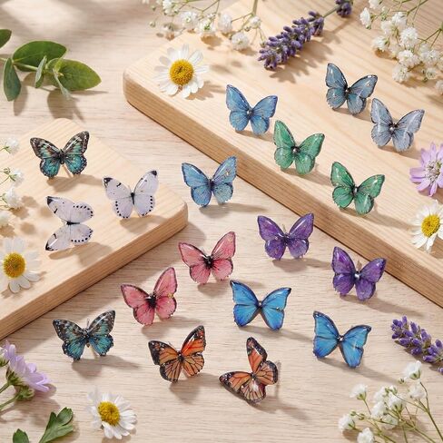 Tondiamo 9 Pairs Butterfly Stud Earrings for Women 925 Silver Spring Acrylic Earrings for Sensitive Ears Studs Fairy Jewelry Accessories for Women Friend Birthday Spring Favor in Saudi Arabia