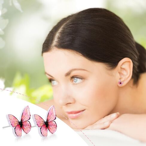 Tondiamo 9 Pairs Butterfly Stud Earrings for Women 925 Silver Spring Acrylic Earrings for Sensitive Ears Studs Fairy Jewelry Accessories for Women Friend Birthday Spring Favor in Saudi Arabia