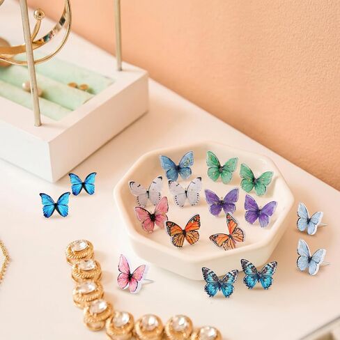 Tondiamo 9 Pairs Butterfly Stud Earrings for Women 925 Silver Spring Acrylic Earrings for Sensitive Ears Studs Fairy Jewelry Accessories for Women Friend Birthday Spring Favor in Saudi Arabia