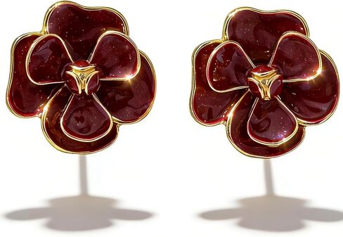 Women's Burgundy Flower Post Earrings: Fashionable Alloy Maroon Floral Stud Earrings for Parties, Dates, Daily Commutes & Casual Vacations in Kuwait