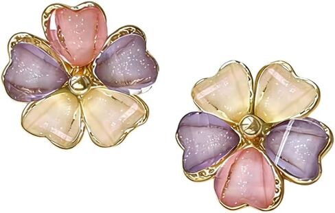 Flower Earrings Statement Earrings Wedding Earrings For Women Pastel 5 Petal Studs Zinc Alloy Rhinestone Jewelry Gift in Kuwait