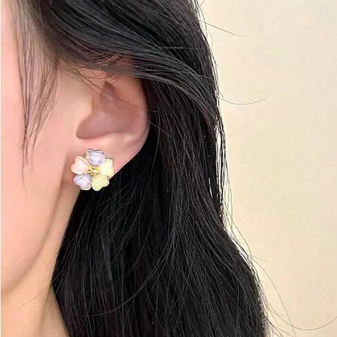 Flower Earrings Statement Earrings Wedding Earrings For Women Pastel 5 Petal Studs Zinc Alloy Rhinestone Jewelry Gift in Kuwait