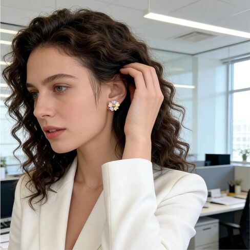 Flower Earrings Statement Earrings Wedding Earrings For Women Pastel 5 Petal Studs Zinc Alloy Rhinestone Jewelry Gift in Kuwait
