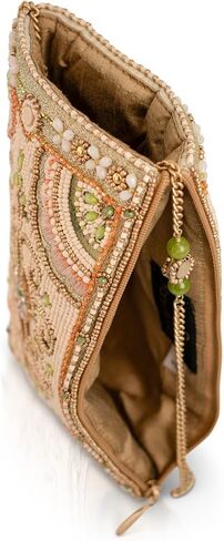 Mary Frances Gentle Touch Crossbody Phone Bag – Removable Beaded Chain Strap, Top Magnetic & Side Zipper Compartments, Floral Beaded Design, Vintage-Inspired, Multi in Kuwait