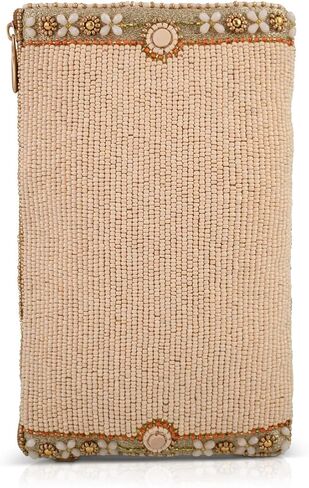 Mary Frances Gentle Touch Crossbody Phone Bag – Removable Beaded Chain Strap, Top Magnetic & Side Zipper Compartments, Floral Beaded Design, Vintage-Inspired, Multi in Kuwait