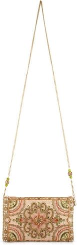 Mary Frances Gentle Touch Crossbody Phone Bag – Removable Beaded Chain Strap, Top Magnetic & Side Zipper Compartments, Floral Beaded Design, Vintage-Inspired, Multi in Kuwait