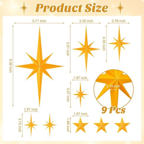 iplusmile 9Pcs Mid Century Modern Wall Art Decor, Gold Retro 3D Star Wall Sculpture, Vintage Celestial Plastic Star Accents for Living Room, Gallery, Nursery, Whimsigoth Home Decoration in Saudi Arabia