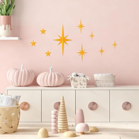 iplusmile 9Pcs Mid Century Modern Wall Art Decor, Gold Retro 3D Star Wall Sculpture, Vintage Celestial Plastic Star Accents for Living Room, Gallery, Nursery, Whimsigoth Home Decoration in Saudi Arabia