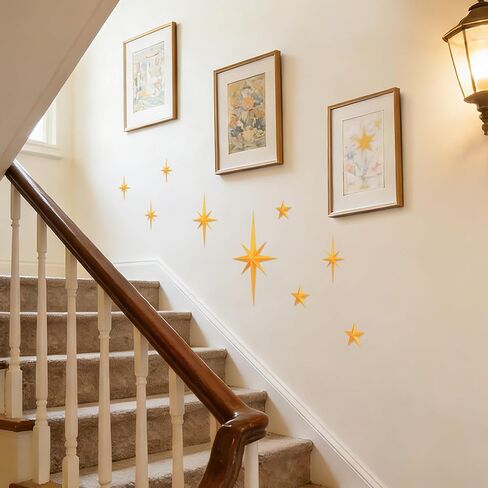 iplusmile 9Pcs Mid Century Modern Wall Art Decor, Gold Retro 3D Star Wall Sculpture, Vintage Celestial Plastic Star Accents for Living Room, Gallery, Nursery, Whimsigoth Home Decoration in Saudi Arabia
