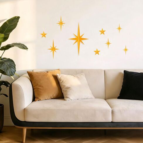 iplusmile 9Pcs Mid Century Modern Wall Art Decor, Gold Retro 3D Star Wall Sculpture, Vintage Celestial Plastic Star Accents for Living Room, Gallery, Nursery, Whimsigoth Home Decoration in Saudi Arabia
