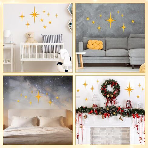iplusmile 9Pcs Mid Century Modern Wall Art Decor, Gold Retro 3D Star Wall Sculpture, Vintage Celestial Plastic Star Accents for Living Room, Gallery, Nursery, Whimsigoth Home Decoration in Saudi Arabia