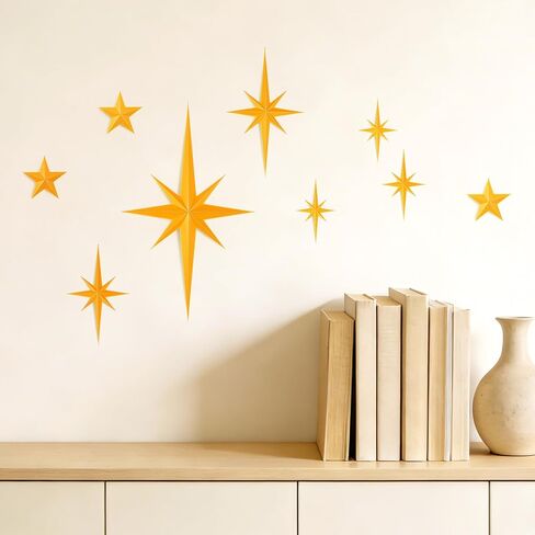 iplusmile 9Pcs Mid Century Modern Wall Art Decor, Gold Retro 3D Star Wall Sculpture, Vintage Celestial Plastic Star Accents for Living Room, Gallery, Nursery, Whimsigoth Home Decoration in Saudi Arabia