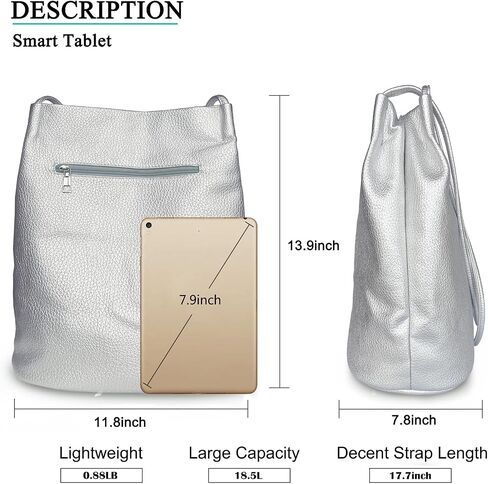 Large Silver Leather Tote Bag for Women, Metallic Silver Shoulder Hobo, Large Capacity Work Shopping Travel Purse in Saudi Arabia