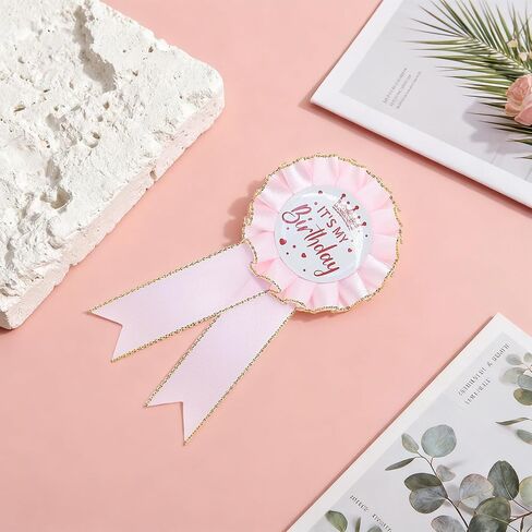 It's My Birthday Pin, Tinplate Ribbon Badge Pin Accessory, Satin Fabric Award Ribbon for Birthday Party Decoration, Elegant Celebration Gifts in Saudi Arabia