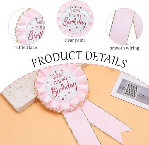 It's My Birthday Pin, Tinplate Ribbon Badge Pin Accessory, Satin Fabric Award Ribbon for Birthday Party Decoration, Elegant Celebration Gifts in Saudi Arabia