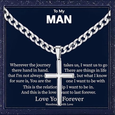 Ringcal Cross Necklace for Men with Gift Box,Silver Gold Stainless Steel Cross Pendant Necklace Mens Crucifix Chain Necklace in Saudi Arabia