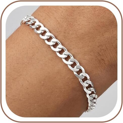 925 Sterling Silver Cuban Link Chain Bracelet for Men Exquisite and Durable 6 mm Wide, 7 to 8.5 IN, Jewelry Gifts for Men Father Brother in Saudi Arabia