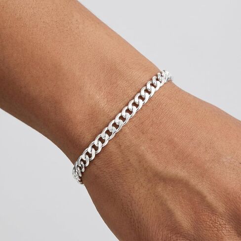 925 Sterling Silver Cuban Link Chain Bracelet for Men Exquisite and Durable 6 mm Wide, 7 to 8.5 IN, Jewelry Gifts for Men Father Brother in Saudi Arabia