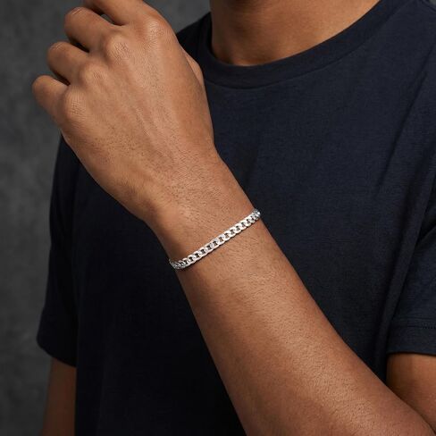 925 Sterling Silver Cuban Link Chain Bracelet for Men Exquisite and Durable 6 mm Wide, 7 to 8.5 IN, Jewelry Gifts for Men Father Brother in Saudi Arabia