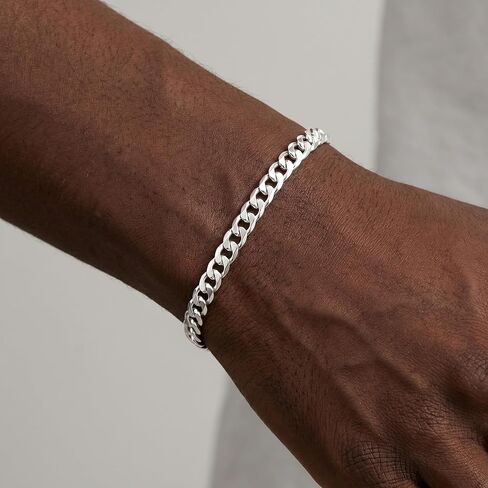 925 Sterling Silver Cuban Link Chain Bracelet for Men Exquisite and Durable 6 mm Wide, 7 to 8.5 IN, Jewelry Gifts for Men Father Brother in Saudi Arabia