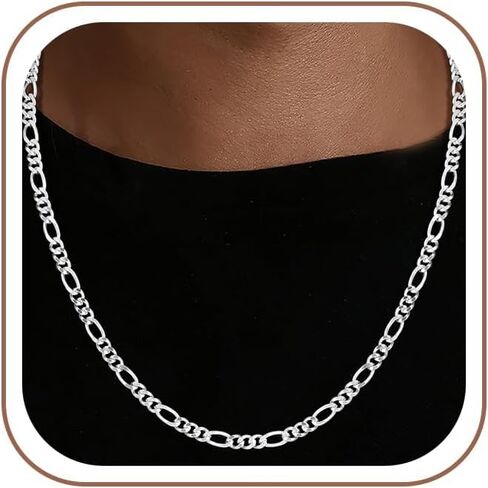 925 Sterling Silver Figaro Chain for Men, Dainty Diamond Cut 4/5/7mm Silver Necklace Chains Gifts for Men Father Boyfriend 18/20/22/24/26/30 Inches in Saudi Arabia