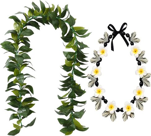 2 Pcs Hawaiian Graduation Leis 47 Inch Kukui Nut Plumeria and Maile Leis Artificial Tropical Luau Necklace Garland for 2026 College Grads Wedding Ceremony Aloha Summer Party Supplies in Saudi Arabia