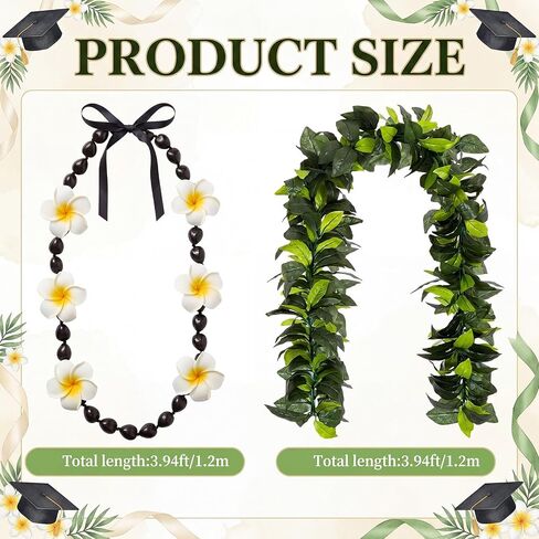2 Pcs Hawaiian Graduation Leis 47 Inch Kukui Nut Plumeria and Maile Leis Artificial Tropical Luau Necklace Garland for 2026 College Grads Wedding Ceremony Aloha Summer Party Supplies in Saudi Arabia