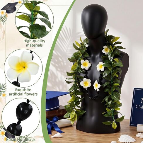 2 Pcs Hawaiian Graduation Leis 47 Inch Kukui Nut Plumeria and Maile Leis Artificial Tropical Luau Necklace Garland for 2026 College Grads Wedding Ceremony Aloha Summer Party Supplies in Saudi Arabia