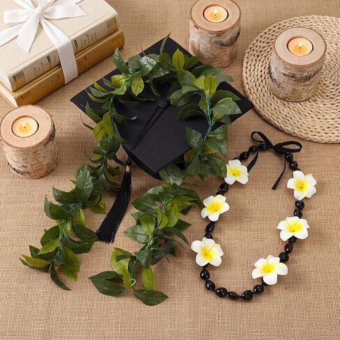 2 Pcs Hawaiian Graduation Leis 47 Inch Kukui Nut Plumeria and Maile Leis Artificial Tropical Luau Necklace Garland for 2026 College Grads Wedding Ceremony Aloha Summer Party Supplies in Saudi Arabia