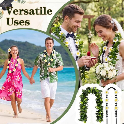 2 Pcs Hawaiian Graduation Leis 47 Inch Kukui Nut Plumeria and Maile Leis Artificial Tropical Luau Necklace Garland for 2026 College Grads Wedding Ceremony Aloha Summer Party Supplies in Saudi Arabia