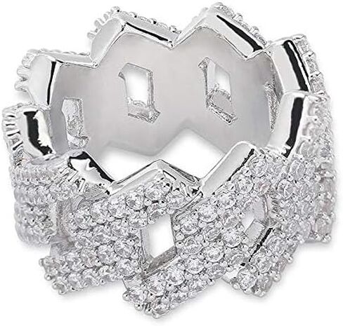 Solid Gold over S925 Sterling Silver Cuban-Shaped Moissanite Ring, Densely Set Hip-Hop Men's Ring, For the Man Who Defines Style in Saudi Arabia