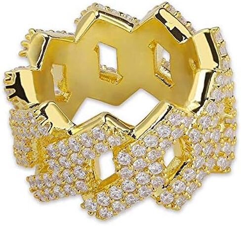 Solid Gold over S925 Sterling Silver Cuban-Shaped Moissanite Ring, Densely Set Hip-Hop Men's Ring, For the Man Who Defines Style in Saudi Arabia