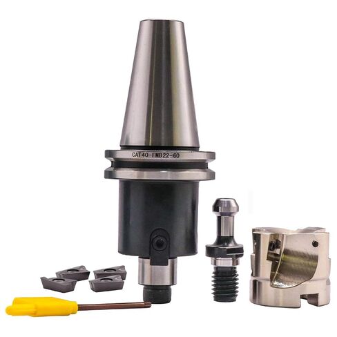 3.94In/100mm Cutting Diameter 90° Cutting 6 Flute Indexable Face End Mill Shell Cutter 400R-100-32-6T, Shank Face End Mill Holder CAT40-FMB32-60 with 10Pcs APMT1604 Carbide Inserts and 45° Pull Stud in Kuwait