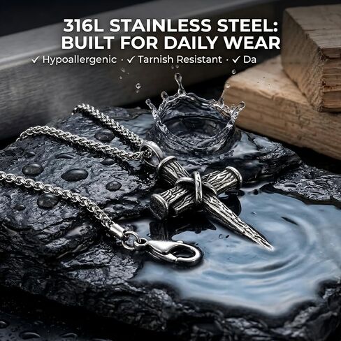 URTHEONE Cross Necklace for Men Stainless Steel Christian Jewelry, Inspirational Faith Gift for Husband, Boyfriend, Dad – 316L Steel Durable Finish, Includes Gift Box in Saudi Arabia