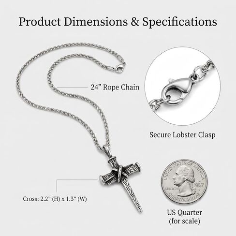 URTHEONE Cross Necklace for Men Stainless Steel Christian Jewelry, Inspirational Faith Gift for Husband, Boyfriend, Dad – 316L Steel Durable Finish, Includes Gift Box in Saudi Arabia