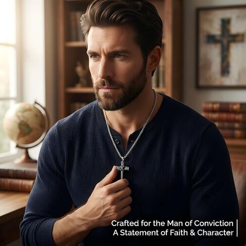 URTHEONE Cross Necklace for Men Stainless Steel Christian Jewelry, Inspirational Faith Gift for Husband, Boyfriend, Dad – 316L Steel Durable Finish, Includes Gift Box in Saudi Arabia