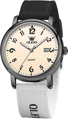 OLEVS Analog Quartz Watch with Canvas Strap, Easy Read Date Display Casual Student Watch in Kuwait