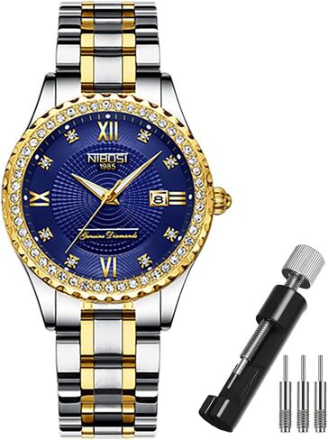 NIBOSI Watches for Women Diamond Luxury Gold Silver Ladies Female Classic Fashion Analog Quartz Waterproof Stainless Dress Luminous Day Date Wife Gifts Wrist Watch in Saudi Arabia