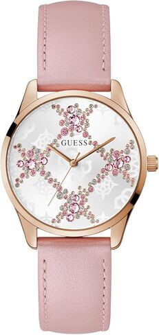 Guess Women's 36mm Watch - Pink Leather Strap White Dial Rose Gold Tone Case in Saudi Arabia